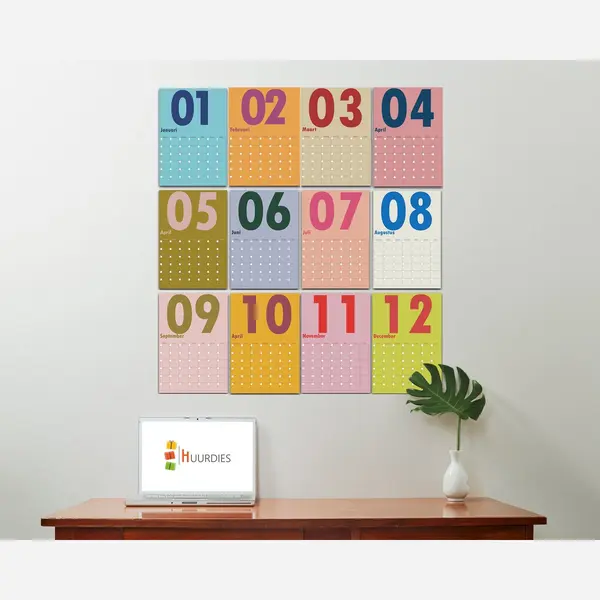 Huurdies Grote Maandelijks Muurplanner A3 - Wandkalender - Planner - Eeuwigdurend Ongedateerde Muurplanner - Maandagstart thumbnail