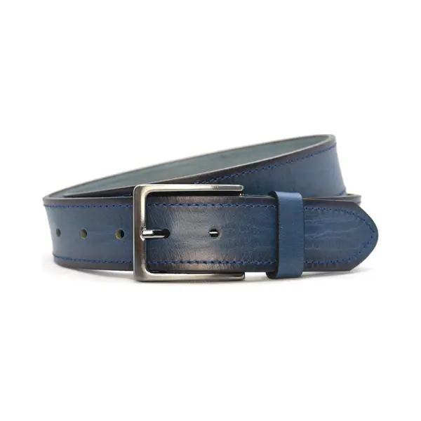 Timbelt Heren Riem Doorgestikt - Volnerf Leer Blauw - 4 Cm Breed - Broekriem - Nette Riem - Pantalon Riem - Jeans Riem - Maat, 115 / Totale Lengte thumbnail