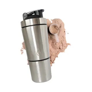 Motivai Rvs Shakebeker Met Poedercompartiment - Zilver - Shaker - 2 Delige Shaker - 600ml - Motivatie Waterfles - Dames - Voor Het Maken Van Shake's -