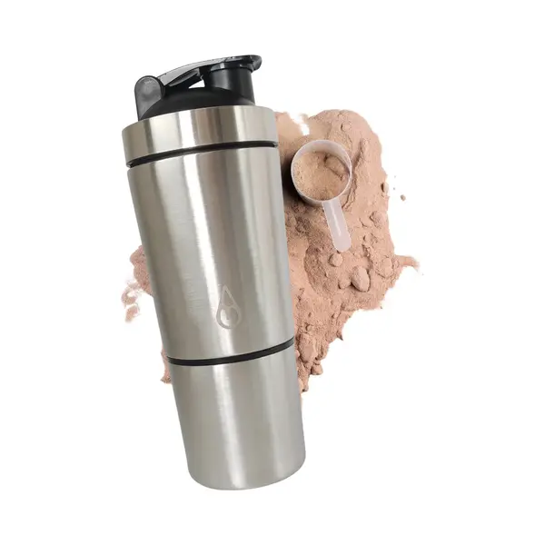 Motivai Rvs Shakebeker Met Poedercompartiment - Zilver - Shaker - 2 Delige Shaker - 600ml - Motivatie Waterfles - Dames - Voor Het Maken Van Shake's - thumbnail