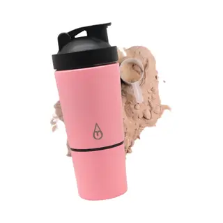 Motivai Rvs Shakebeker Met Poedercompartiment - Roze - Shaker - 2 Delige Shaker - 600ml - Motivatie Waterfles - Dames - Voor Het Maken Van Shake's -