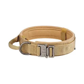 DreamPawz - Hondenhalsband - Tactical Halsband - Geschikt Voor Iedere Hondenriem - Voor Middel En Grote Honden - Hals 36 - 48 Cm - Beige - M