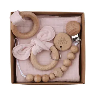 Pretty Goods Baby Cadeau – Kraamcadeau Unisex – 3-delige Geschenkset Met Bijtring, Speenkoord & Knuffeldoekje – Babyshower / Gender Reveal - Licht Roze