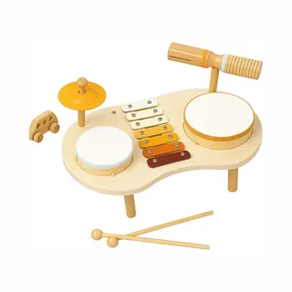 Goryeo Baby Montessori Drumstel Voor Peuters – Houten Muziekspeelgoed Met Trommel & Cymbaal – Educatieve Muziektafel – Creatieve Muziekinstrumenten Voor
