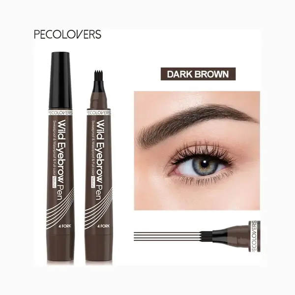 Wenkbrauwpotlood Waterproof | Donkerbruin | Dark Brown | Langhoudend Professionele Wenkbrauwmake-up Pen Met 4 Split Heads - Totale Controle thumbnail