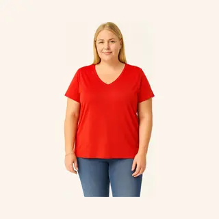 Ebsumu Dames V-Hals Basic Kortemouw T-Shirt, 4XL In Grote Maten Rood
