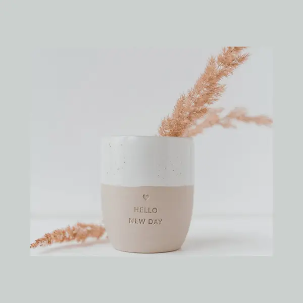 Mok - Hello New Day - Tas - Aardewerk - Handgemaakt - Servies - Decoratie - Geschenk - Cadeau - Koffie - Thee - Origineel Cadeau - Uniek - Vrienden - thumbnail
