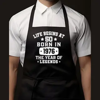 Kleurmedia Keukenschort Zwart | 65x90cm | Life Begins At 50 | 100% Katoen | Schort / Keukenschorten | Verjaardags Cadeau | Bbq - 50 Jaar - Abraham - Sarah - Met