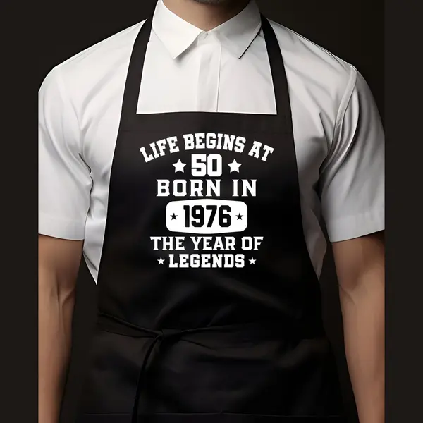 Kleurmedia Keukenschort Zwart | 65x90cm | Life Begins At 50 | 100% Katoen | Schort / Keukenschorten | Verjaardags Cadeau | Bbq - 50 Jaar - Abraham - Sarah - Met thumbnail