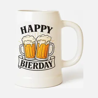 Bierpul 0.5L – Keramisch – "Happy Bierday" – Steengoed – Verjaardag Cadeau Voor Bierliefhebbers