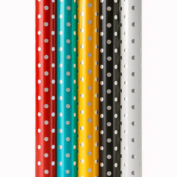 Cadeaupapier – “Dot Delight” – (5 Stuks) – 200x70 Cm Per Rol – Kleurrijk Inpakpapier Met Metallic Zilveren Stippen – Rood, Turquoise, thumbnail