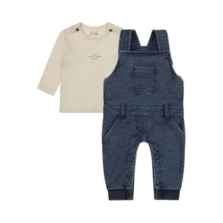 Dirkje - Basic Collection - Bio Cotton - Tuinbroek Blauw - Shirt Offwhite Met Print - Maat 56