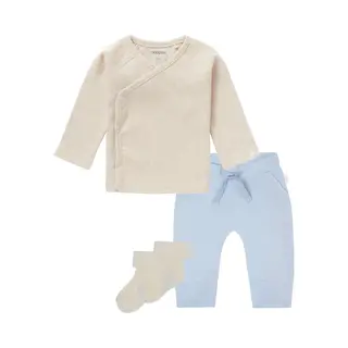 Noppies - Kledingset - 3 Delig - Broek Naupli Lichtblauw - Shirt Nanyuki Overslagshirt Oatmeal - 1 Paar Sokjes Oatmeal - Maat 62