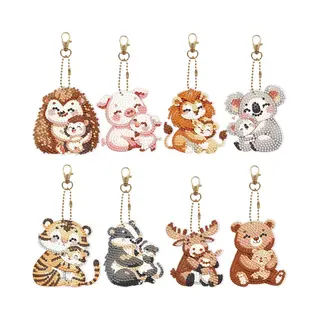 Sleutelhangers - 195 - Set Van 8 - Dieren Met Jong - Diamond Painting - Compleet Pakket - Diamond Painting By Wietske