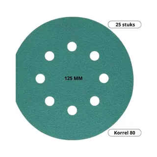 top-tools.nl Schuurpapier Klittenband 125 Mm 8-Gats 25-delig Voor Excentrische Schuurmachine Korrel 80