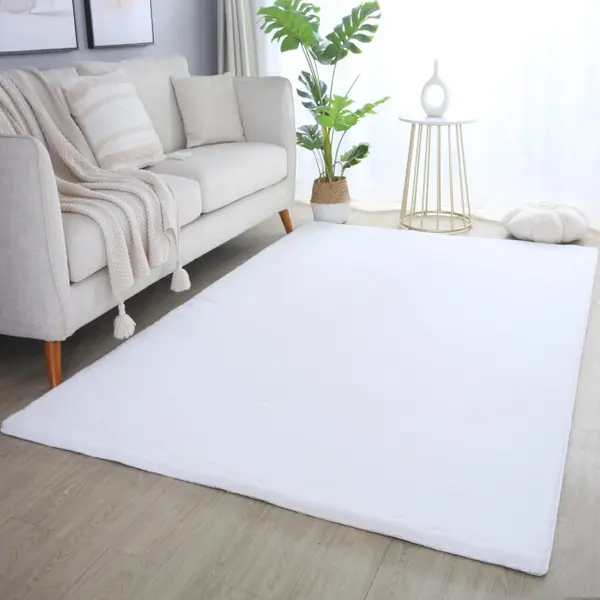 Muratap Pouffy Fluffy - Hoogpolig Vloerkleed - Uni Kleur - Wit - Woonkamer Tapijt - Katoenen Rug- 140x200 Cm thumbnail