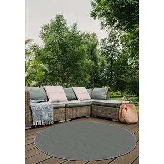 Muratap Brussels Uni Buitenkleed – Rond - Effen Indoor & Outdoor Vloerkleed – Tuinkleed, Balkonkleed – Zilver Grijs- 160 Cm Rond