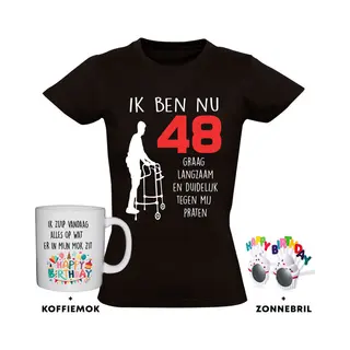 Sol's 48 Jaar Dames T-shirt + Koffiemok + Happy Birthday Bril - 48e Verjaardag - Feest - Grappig - Verjaardag - Cadeau