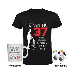 Sol's 37 Jaar Heren T-shirt + Koffiemok + Happy Birthday Bril - 37e Verjaardag - Feest - Grappig