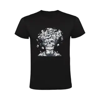 Sol's Doodskop Geld Brein Heren T-shirt - Schedel - Botten - Halloween - Horror - Skull - Skelet - Money