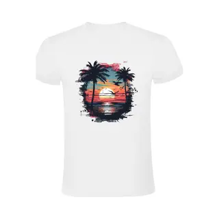 Sol's Sunset Met Vogels Heren T-shirt - Zonsondergang - Natuur - Dieren - Vogels - Palmbomen - Zee