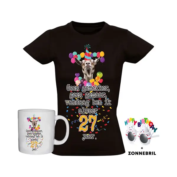 Sol's 27 Jaar Grappig Dames T-shirt + Mok + Bril - 27e Verjaardag - Jarig - Cadeau - Kado - Shirt thumbnail