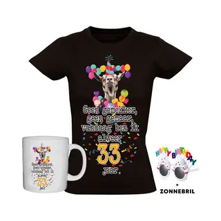 Sol's 33 Jaar Grappig Dames T-shirt + Mok + Bril - 33e Verjaardag - Jarig - Cadeau - Kado - Shirt