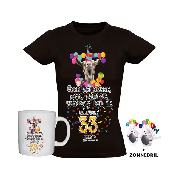 Sol's 33 Jaar Grappig Dames T-shirt + Mok + Bril - 33e Verjaardag - Jarig - Cadeau - Kado - Shirt thumbnail