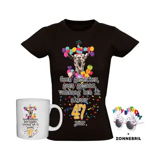 Sol's 47 Jaar Grappig Dames T-shirt + Mok + Bril - 47e Verjaardag - Jarig - Cadeau - Kado - Shirt