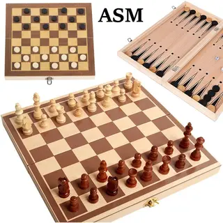 Aayan 3-in-1 Schaakbord - Dam & Triktrak - Hout Opvouwbaar - 6+ Jaar