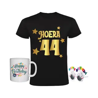 Sol's 44 Jaar Heren T-shirt + Koffiemok + Happy Birthday Bril - Goud - Verjaardag - Shirt