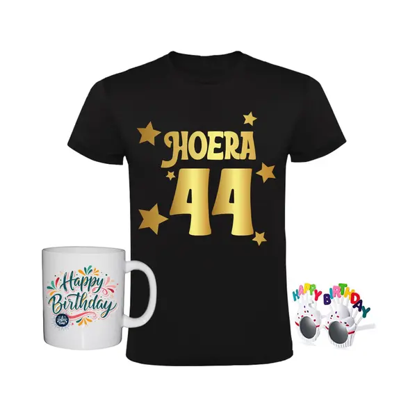 Sol's 44 Jaar Heren T-shirt + Koffiemok + Happy Birthday Bril - Goud - Verjaardag - Shirt thumbnail
