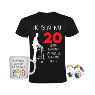 Sol's 20 Jaar Heren T-shirt + Koffiemok + Happy Birthday Bril - Feest - Grappig - Verjaardag - Cadeau - Shirt