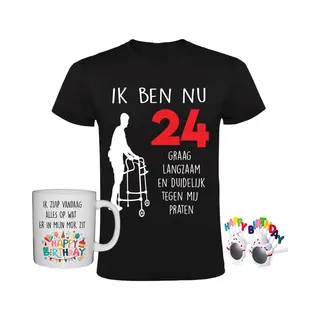 Sol's 24 Jaar Heren T-shirt + Koffiemok + Happy Birthday Bril - Feest - Grappig - Verjaardag - Cadeau - Shirt