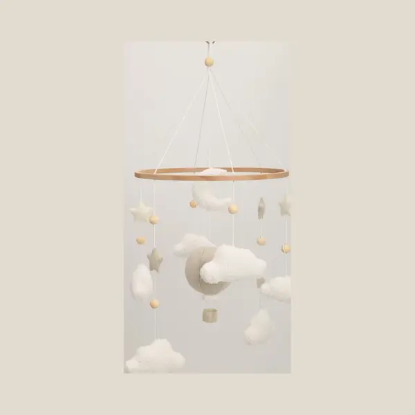 WallWood - Babymobiel Met Wolken En Luchtballon - Decoratie Voor Babykamer thumbnail