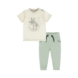 Dirkje Jongens Kledingset, Shirt Off White En Joggingbroek Soft Sage Maat 98