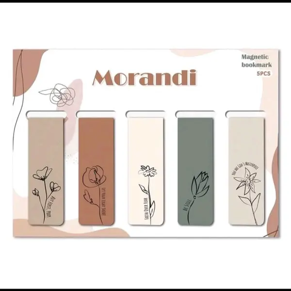 ViWaDo 5 Stuks Magnetische Bladwijzers – Minimalistische Morandi Kleuren Boekenleggers Met Bloemen Design – Sterke Magneet – Cadeau Voor Vrouwen & thumbnail