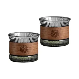 PromoHome Set Van 2 Koffiekopjes Met Houten Onderzetter - 170 Ml Hittebestendige Glazen Mokken