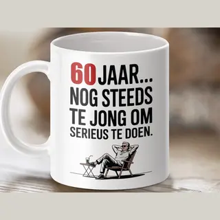 sublimeer Mok, 60e Verjaardag Mok, Funny 60 Jaar, Man Zestig Jaar, Humor Mok, 60 Jaar Cadeau, Verjaardag Cadeau, Nog Steeds Jong, Te Jong Serieus, Grappige Mok