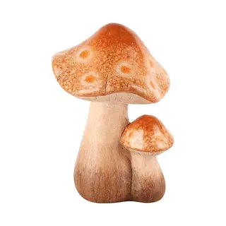 Van Den Broeck Kenny Paddenstoelen Duo Oranje Keramiek 16 Cm Hoog - Tuinbeeld - Hoogkwalitatieve Keramiek- Decoratiefiguur - Interieur - Accessoire - Voor Binnen En Buiten