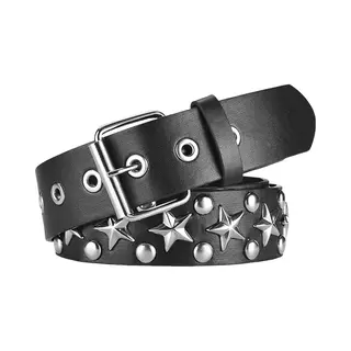 Riem - Stijlvol - Sterren, Klinknagels - Broekriem - Punkstijl - Unisex Ceintuur - Zwart - 110cm - Leer