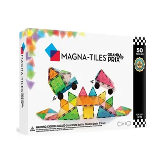 Magna-Tiles 50-teiliges Set Grand Prix Mit Unterschiedlichen, Magnetischen 3D-Bausteinen In Matten Farben Und 2 Fahrgestellen, Fördert Spielerisches