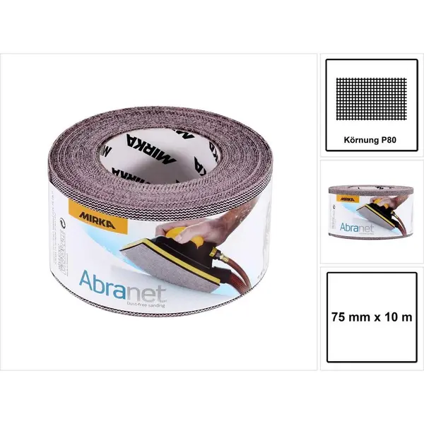 Mirka Abranet Schuurrol Net 75 Mm X 10 M Klittenband / Korrel P80 / 1 Rol / Voor Het Schuren Van Hout, Stopverf, Kunststof / 545BI001803R thumbnail
