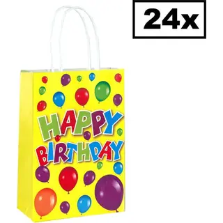 Henbrandt 24 Stuks Happy Birthday Traktatie Uitdeel Papieren Zakjes Met Handvat - Verjaardag Traktatiezakjes Voor Uitdeelcadeautjes