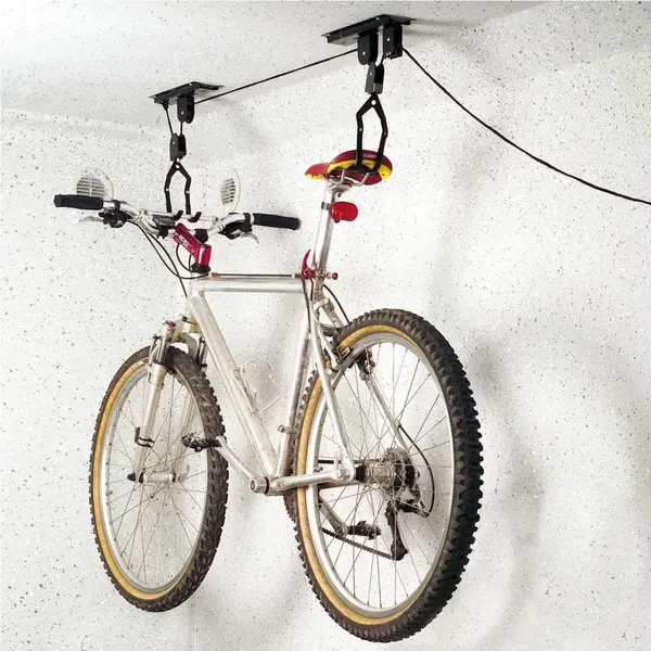 Fietslift Ophangsysteem - Ophangen Fiets Aan Plafond - Fietstakel - Fietshaak - Dubbele Fietsophangsysteem Met Katrol thumbnail