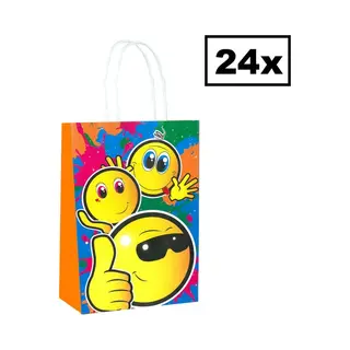Henbrandt 24 Stuks Smiley Traktatie Uitdeel Papieren Zakjes Met Handvat - Smilli Traktatiezakjes Voor Uitdeelcadeautjes
