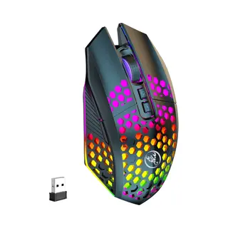 Hxsj T500 Draadloze Gaming Muis - Ultra Licht - Rgb Verlichting - Licht Zwart