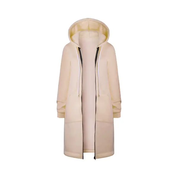 Plus Size Warme Lange Vest Sweatshirt/Hoodie Met Rits, Khaki, Maat L thumbnail