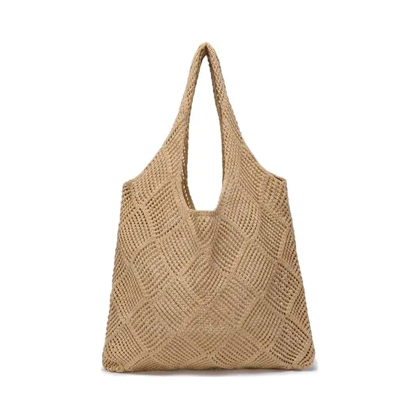 Schoudertas Dames - Handtassen - Schoudertas - Weekendtas Dames - Vrouwen Vakantie Mesh Gebreide Tas - Kastanjebruin thumbnail