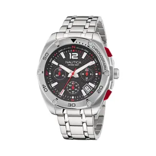 Nautica Men's Tin Can Bay Watch, Silver/Black/Silver, Modern